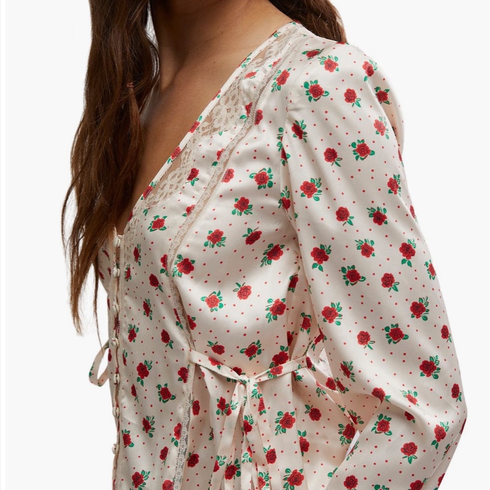 FREE PEOPLE FIELD OF ROSES SATIN TOP XL - Picture 7 of 12
